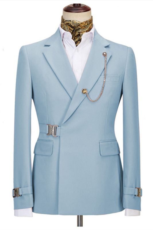 Bernie Fashion Sky Blue Notched Lapel Two-Piece Business Mens Suit