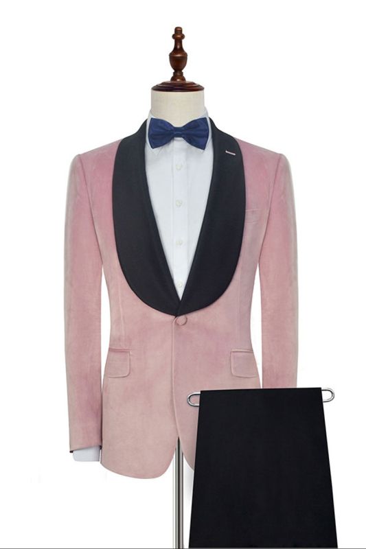 Fashion Pink Wedding Tuxedo | Mens Black Silk Shawl Lapel Prom Suit