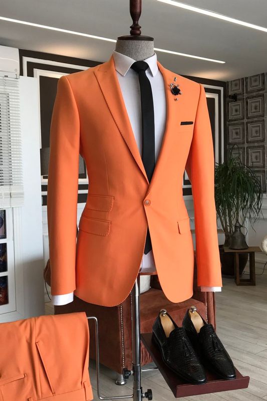 Otis Orange Point Lapel 3 Flap Slim Fit Prom Mens Suit