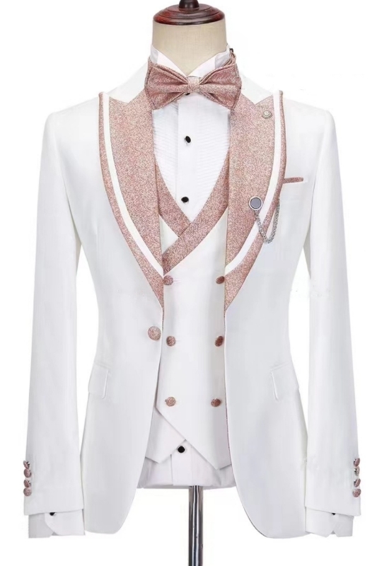 Charming Gentleman White Peaked Lapel Three Pieces Prom Suits