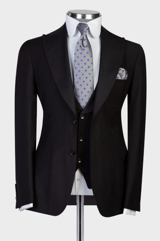 Duncan Newest Black Two Button Point Lapel Mens Business Suit