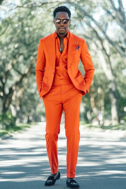 Brady Fashion Orange Peak Collar Slim Fit Men's Two Piece Prom Suit