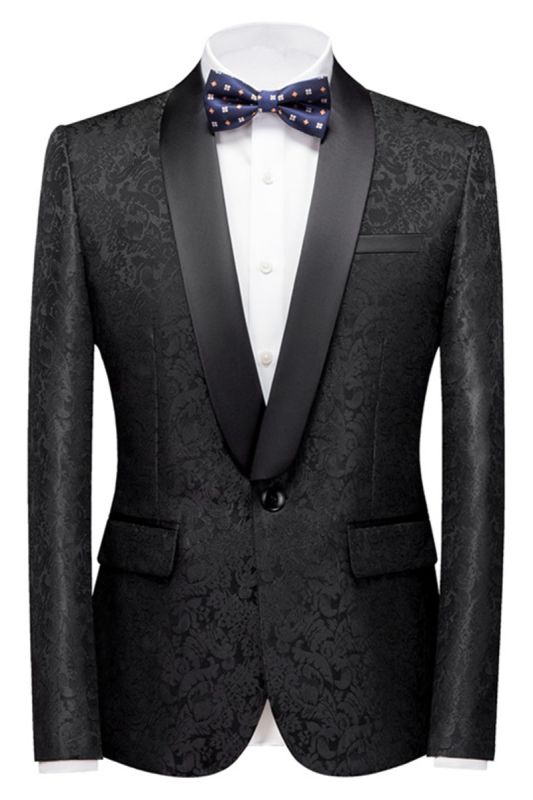 Colin Black Jacquard Classic Shawl Lapel Wedding Men Suit