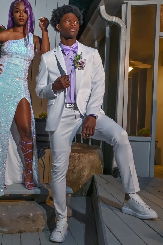 James Simple Slim White Notched Lapel One Button Two Pieces Prom Suits