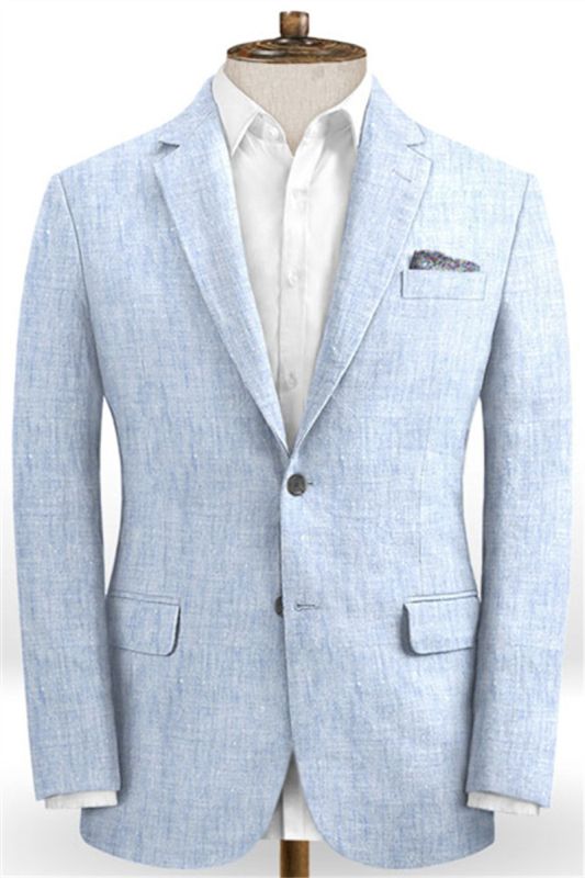 Sky Blue Cotton Linen Summer Wedding Suit | Beach Suit Groom Tuxedo Bestman Blazer