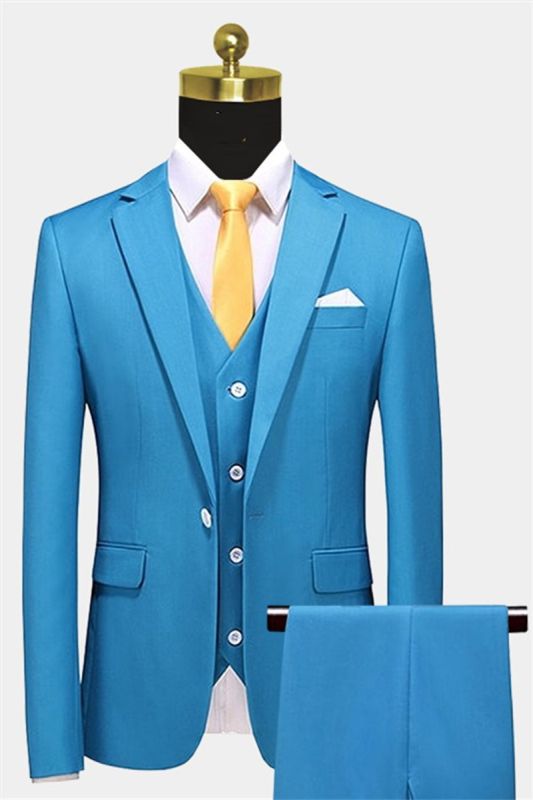 Light Blue Three Piece Prom Suit | Notched Lapel Men Suit