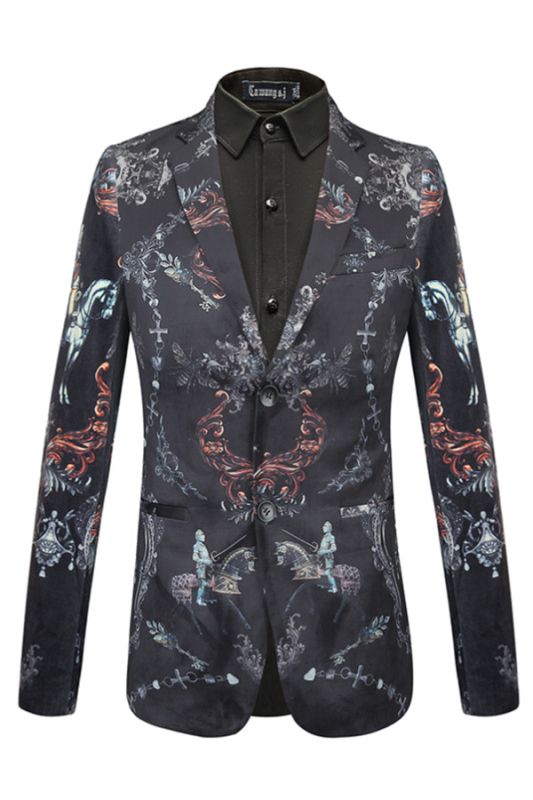 Jose Knight Print Slim Fit Pleuche Men Blazer