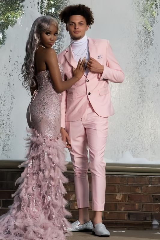 Slim Modern Pink Notched Lapel Two Buttons Slim Fit Prom Suits