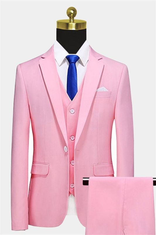 Light Pink Men Suit Three Piece |  Notched Lapel Slim Fit Tuxedo