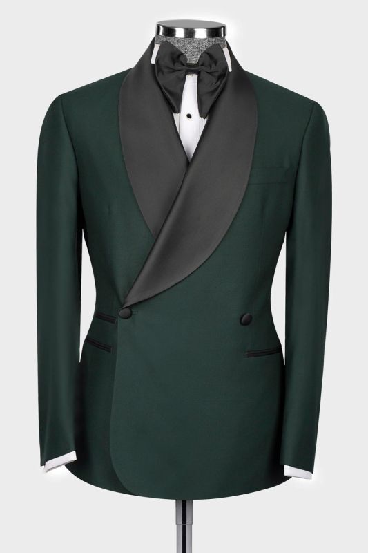 Chic Hunter Dark Green Shawl Lapel Double Breasted Men Wedding Suits