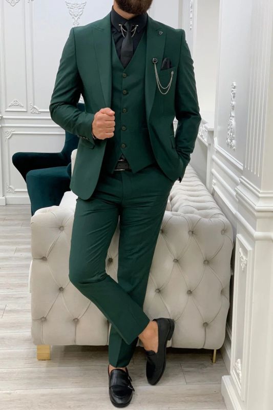 Jungle Green Men's Slim Fit Single Button Ball Three-Piece Prom Suit