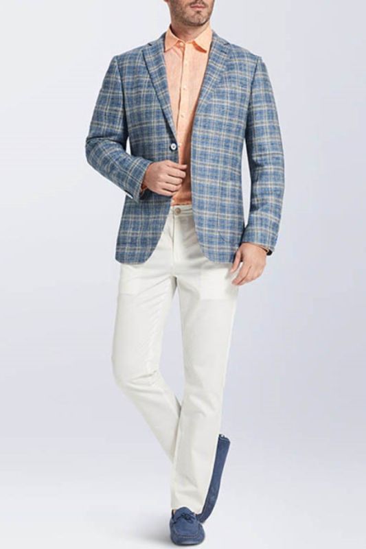 Men's Modern Fit Patch Pocket Designer Wool Summer Blazer in Grey Plaid Check main image 0