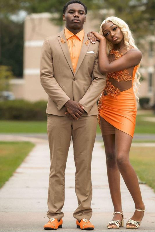 Brady Stylish Brown Open Collar Slim Fit Men Two Piece Prom Suit