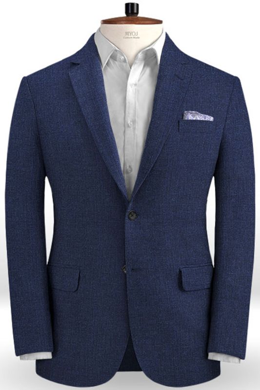 Designs Summer Dark Blue Linen Mens Suit | Cutsom Slim Fit 2 Piece Tuxedo