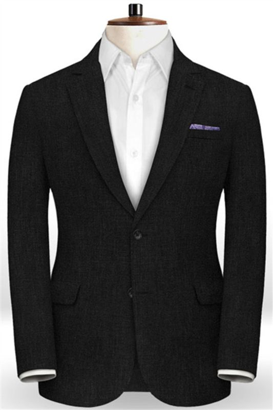 Black Summer Groom Mens Suit | Notch Lapel Linen Two Piece Tuxedo