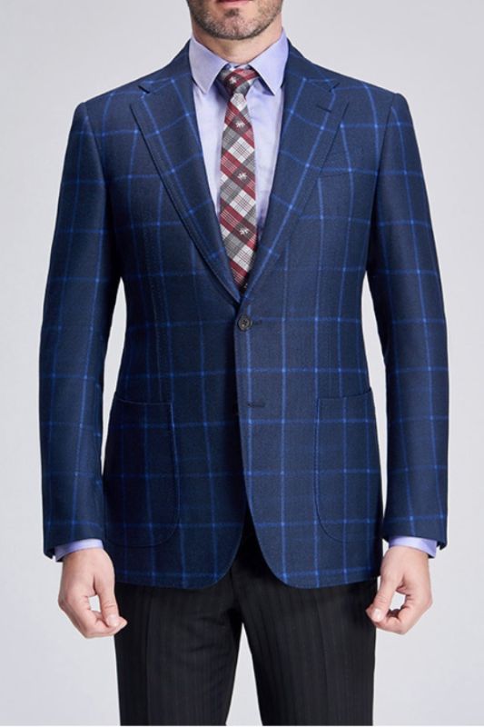 New Blue Plaid Pocket Navy Blazer