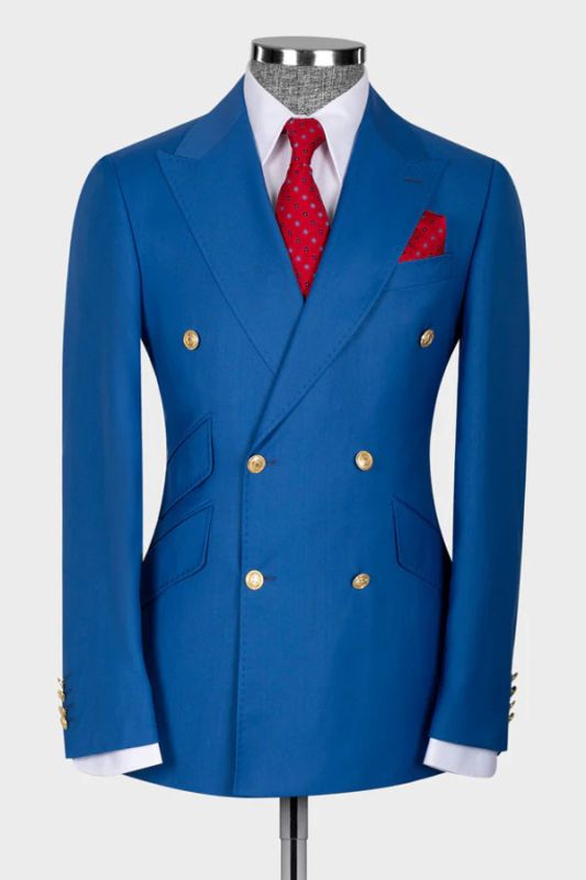 Stylish Blue Double Breasted Men Two Piece Suit | Three Pocket Suit