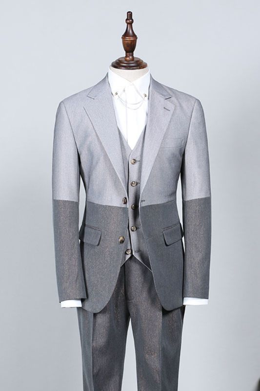 Nathan Stylish Grey 3 Piece Notched Lapel Slim Fit Suit