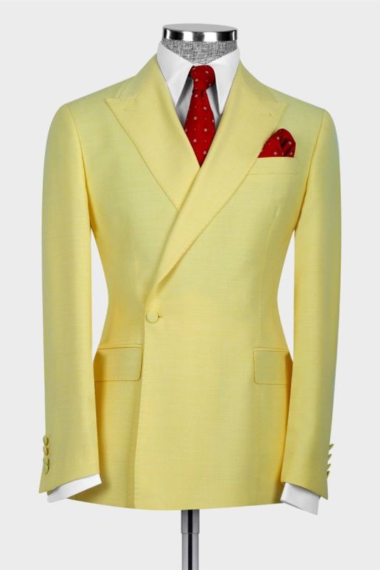 Fashion Light Yellow One Button Point Lapel Men's Suit