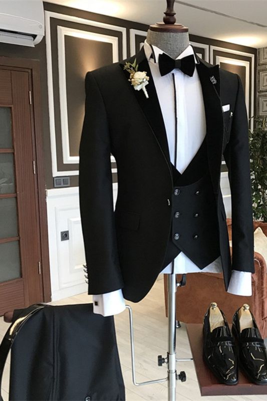 Trendy Black New Arrival Slim Fit 3 Piece Point Lapel Mens Suit