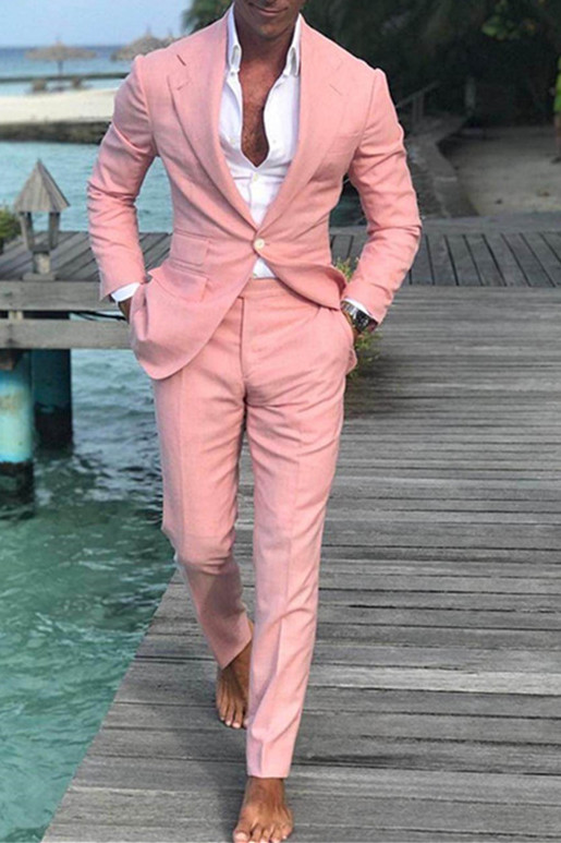 Notch Lapel Prom Evening Suit | Linen Wedding Party Groomsmen Suit
