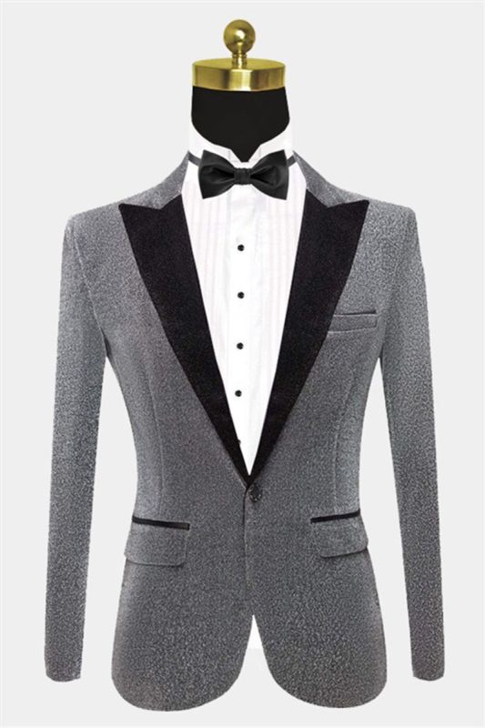 Silver Sequin One-Piece Blazer |  Glitter Peak Lapel Tuxedo Jacket