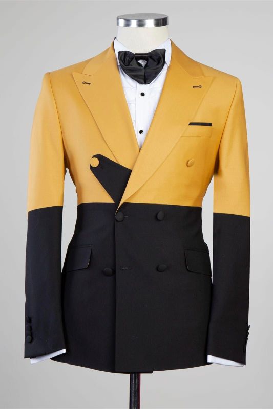 Yellow and Black Two-Piece Bodysuit Prom Suit