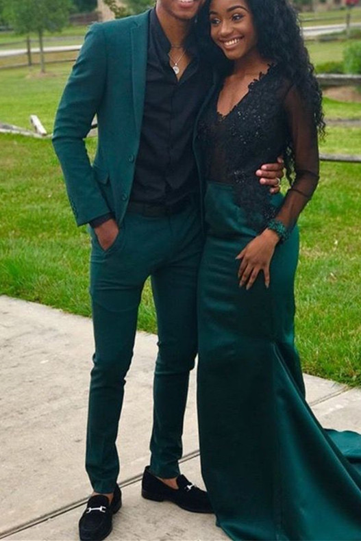 Dark Green Two Piece Notch Lapel Fashion Prom Suit Online