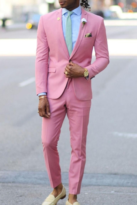 San Diego Fashion Pink Two Piece Mens Notch Lapel Prom Costume