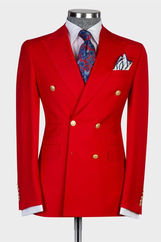 Red slim two-piece double-breasted pointed collar business men's suit