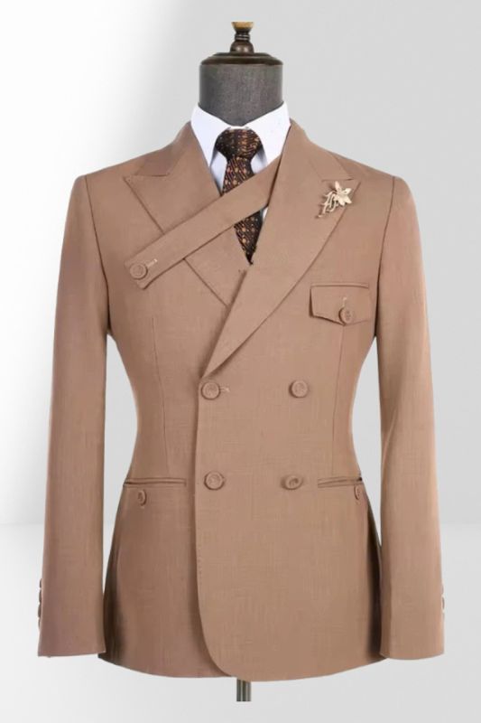 Brady New In Double Breasted Peaked Lapel Coffee Men Business Suit