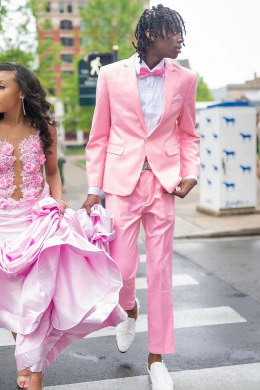 Sty Simple Pink Notched Lapel One Button Two Pieces Prom Suits