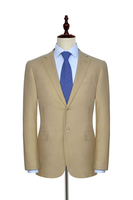 Khaki Lined Mens Suit with Notched Lapel |  Two Button Flap Pocket Casual Suit