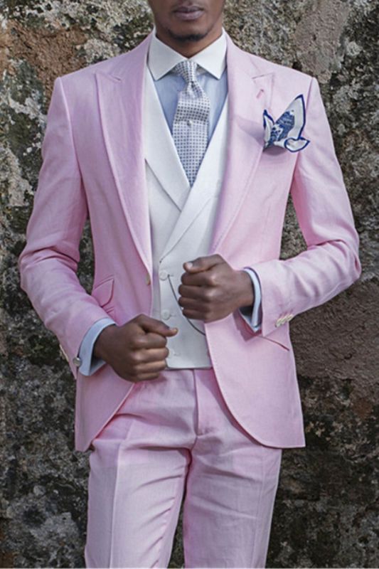 Fashion Notch Lapel Groom Tuxedo | Pink Prom Menwear