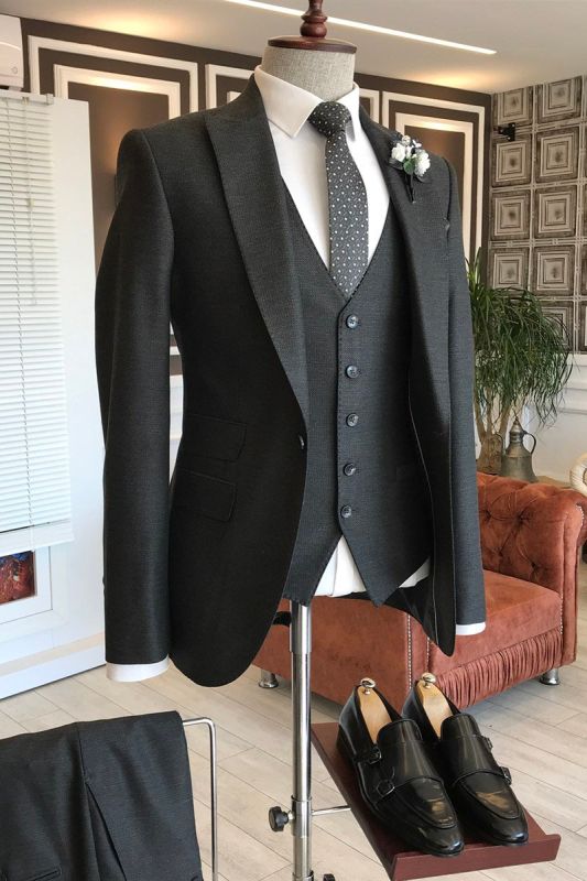 Levi Black 3 Piece Double Breasted Vest Mens Tailored Business Suit