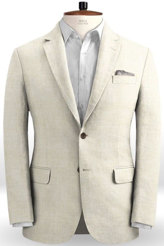 Beach Ivory Linen Mens Suit Wedding Suit | Mens Suit Fit Casual Groom Prom Tuxedo