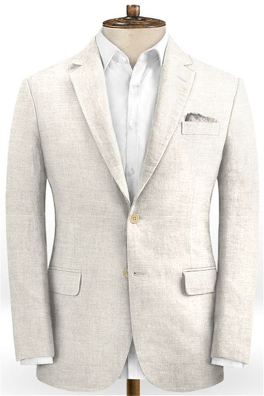 Ivory Linen Wedding Groom Suit | Two Tuxedos with Notched Lapels on sale