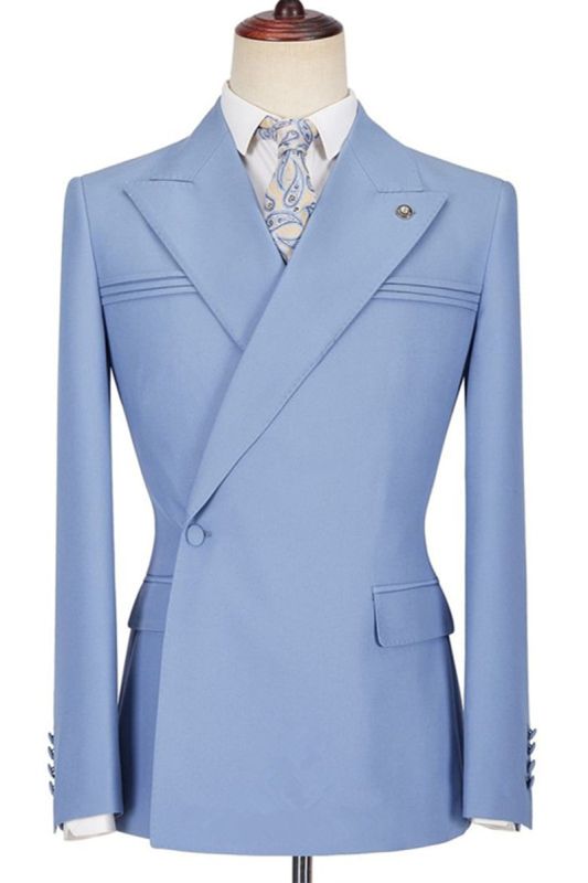 Porter Blue Slim Fit Point Lapel Ruffle Fashion Prom Mens Suit