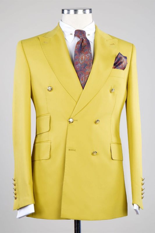 Yellow Point Collar Double Breasted Two-Piece Men Suits