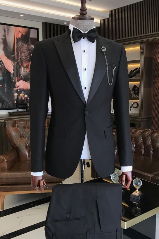 Fashion Black Italian One Button Lapel Mens Suit | Suits Online
