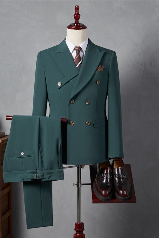 Italian Style Green Lapel Collar Men Slim Suit | Wedding Business Suit Adjustable Chest Buckle