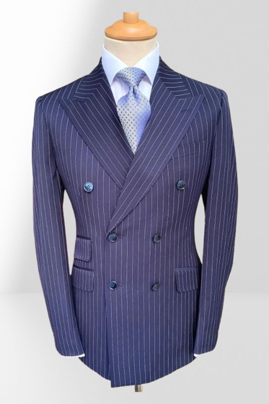 Brady Blue Double Breasted Striped Slim Fit Two Pieces Business Suits