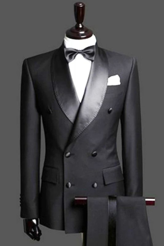 สูททักซิโด้กระดุมสองแถวสีดำสุดหรู | Double-Breasted Black Tuxedo –