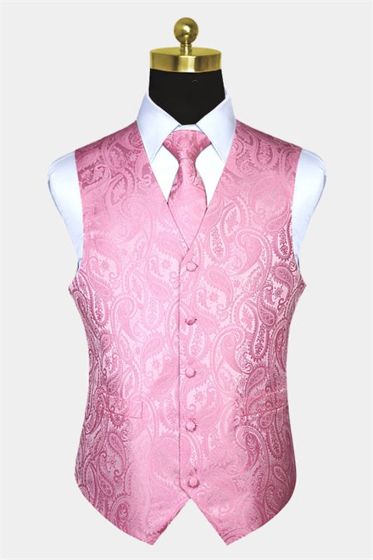 Fashion Silk Light Pink Paisley Mens Vest for Prom Online