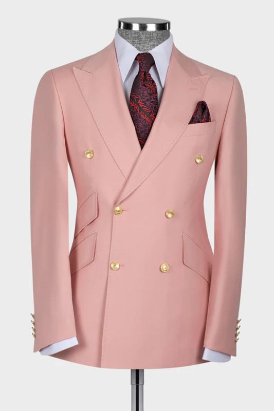 Stylish Pink Double Breasted Men Two Piece Suit | Three Pocket Suit