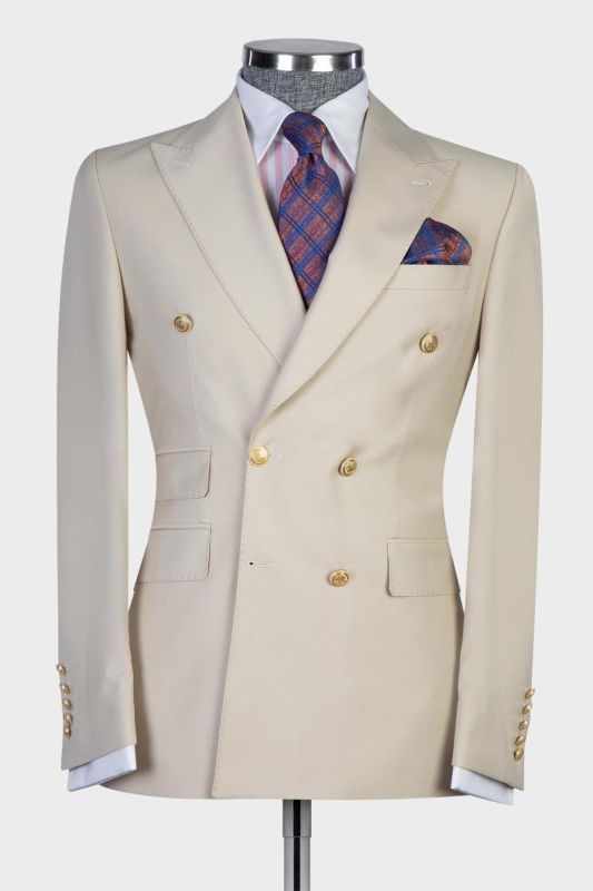 Modern Double Breasted Point Collar Men's Suit