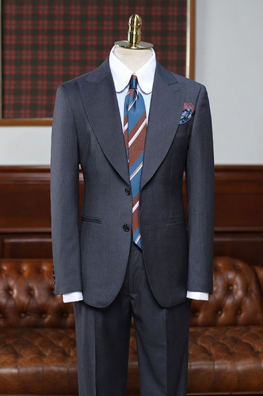 Ashbur Classic Black Striped Point Collar Slim Tailored Business Suit