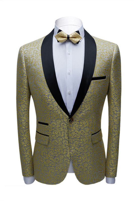 Keegan Gold Jacquard Slim Fit Prom Men Suit With Black Shawl Lapel