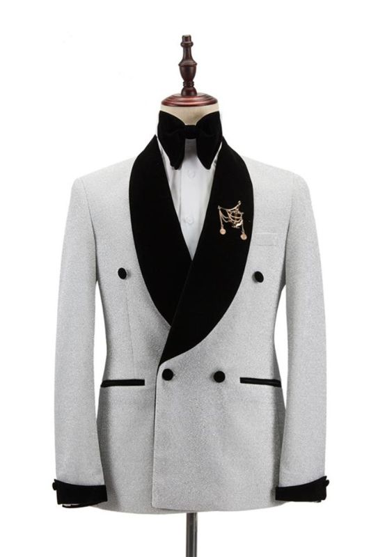 White Shawl Lapel Double Breasted Wedding Blazer