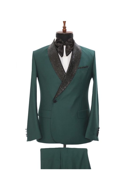 Jonathan Chic Green Sparkle Shawl Lapel Two Piece Men Suit
